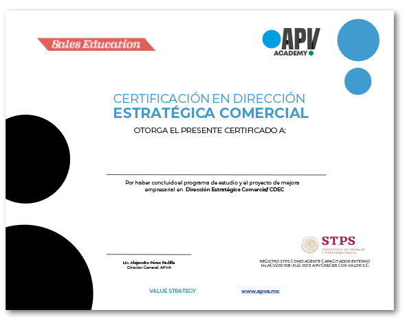Certificado en Dirección Estratégica Comercial Certificado APV